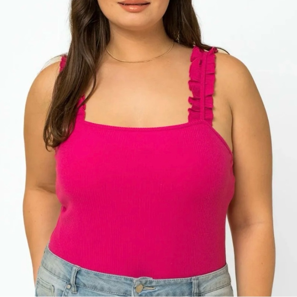 Gilli Plus Size Bodysuit  Sleeveless Ribbed with Ruffle Straps and Square Neck - Picture 2 of 3